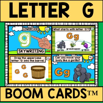 Preview of Letter G Alphabet Name and Beginning Sound BOOM CARDS™ Errorless Movement