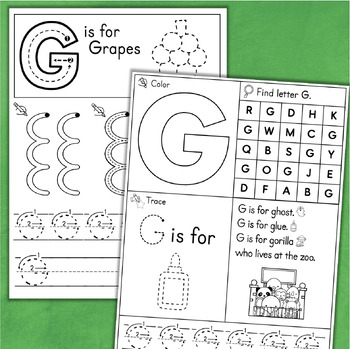 Letter G Worksheets Letter of the Week Activities Sound Tracing Recognition