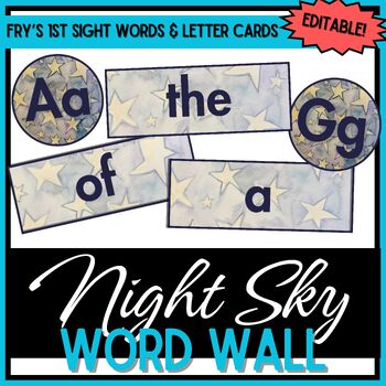 Preview of Letter Headings & Fry’s First 100 Sight Words - Night Sky - EDITABLE