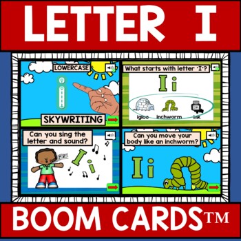 Preview of Letter I Alphabet Name and Beginning Sound BOOM CARDS™ Errorless Movement