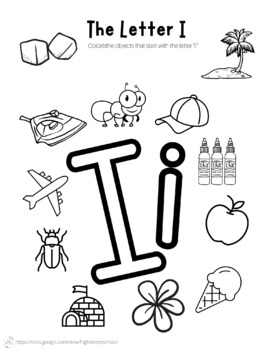 Letter I Coloring Worksheet by High Street Scholar Boutique | TPT