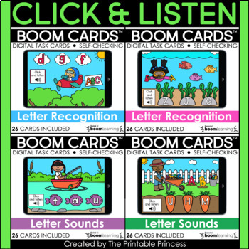 Preview of Letter Identification and Letter Sound Identification Boom Cards Bundle