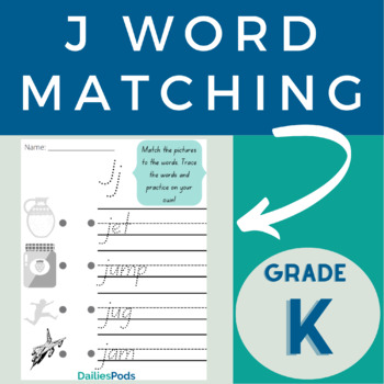 Preview of Letter J Word Match | Matching, Tracing and Writing Printable Activity