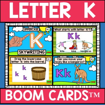 Preview of Letter K Alphabet Name and Beginning Sound BOOM CARDS™ Errorless Movement