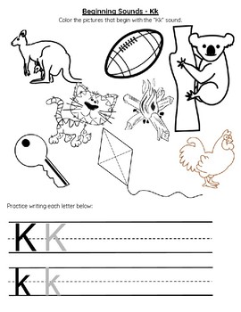letter k beginning sounds by math is all you need tpt