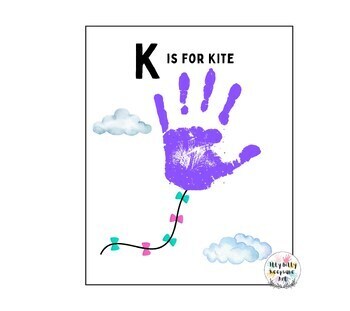 Preview of Letter K Handprint Art Craft Printable Template / Alphabet / K is for Kite