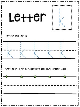 letter k activity worksheet printable trace write lowercase tpt