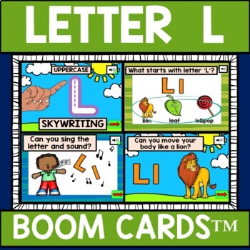 Preview of Letter L Alphabet Name and Beginning Sound BOOM CARDS™ Errorless Movement