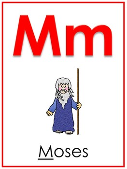 Preview of Letter M Printable Bible Alphabet Poster. Preschool-Kindergarten Phonics.
