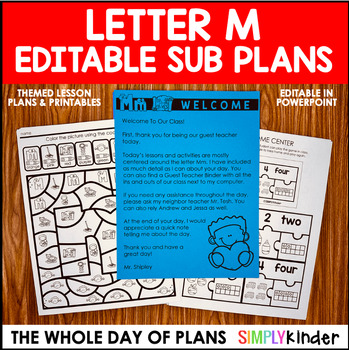 Preview of Letter M Themed Editable Emergency Sub Plans, Substitute Plans
