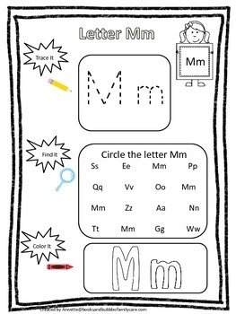 letter m trace it find it color it preschool printable worksheet daycare