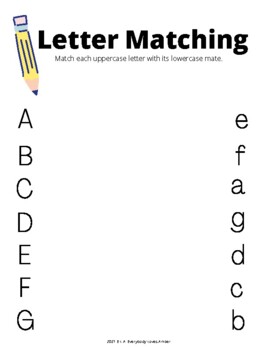 Letter Matching A-g By Day To Day Learning 