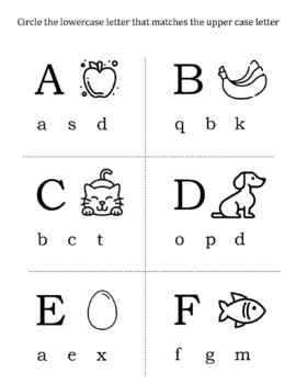 matching sight sounds with letters Kindergarden & Pre School alphabet pages Learn to write matching upper case and lower case letters