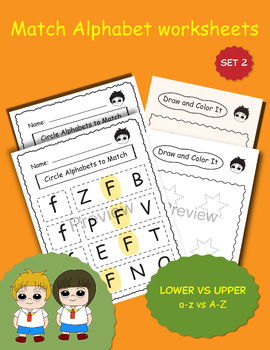 Preview of Letter Matching Worksheets, Matching Lowercase vs Uppercase Alphabet (Set2)