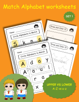 Preview of Letter Matching Worksheets, Matching Uppercase vs Lowercase Alphabet (Set1)