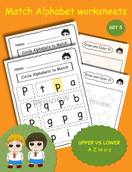 Preview of Letter Matching Worksheets, Matching Uppercase vs Lowercase Alphabet (Set5)