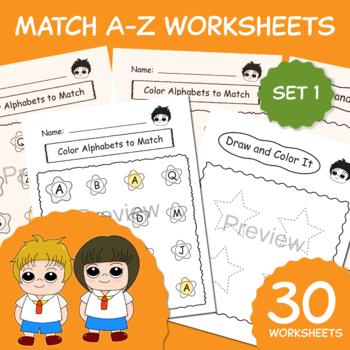 Preview of Letter Matching Worksheets, Matching letters, Matching Uppercase Alphabet (Set1)