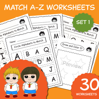 Preview of Letter Matching Worksheets, Matching letters, Matching Uppercase Alphabet - Set1