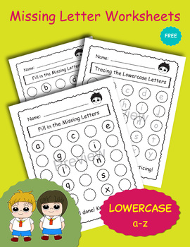 Preview of Letter Missing Worksheets, Missing letters, Missing Lowercase Alphabet (Free)