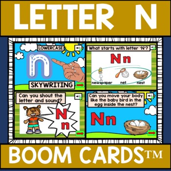 Preview of Letter N Alphabet Name and Beginning Sound BOOM CARDS™ Errorless Movement