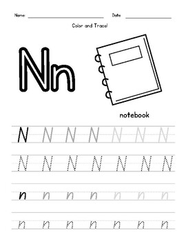 Letter N Worksheet Color and Trace by Lesson Kits | TPT
