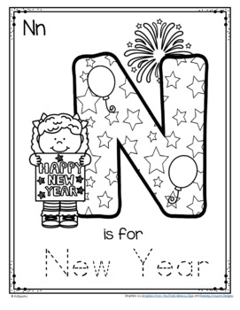 Preview of Letter N is for NEW YEAR Trace and Color Printable FREE