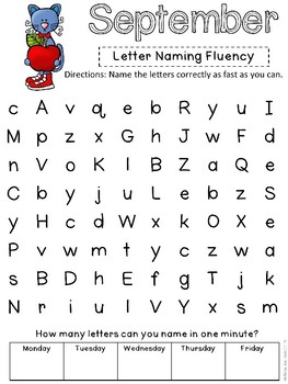 Preview of Letter Naming Fluency Practice Cute Cat Sample Page Freebie LNF