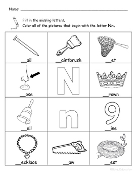 letter nn words coloring worksheet by nola educator tpt