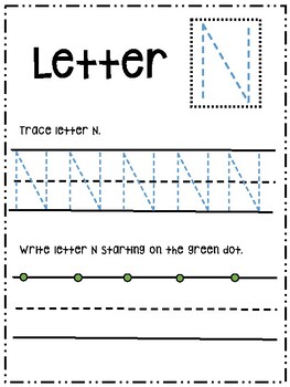 letter n activity worksheet printable trace write uppercase tpt