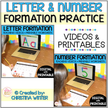 Preview of Letter & Number Formation - Alphabet & Number Tracing Worksheets with Videos