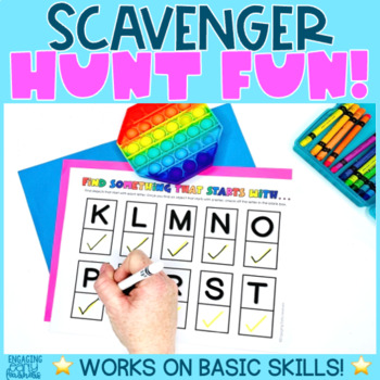 Preview of Letter Number Shape Color Scavenger Hunts Activity Preschool Kindergarten