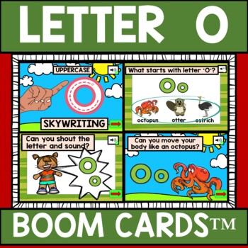 Preview of Letter O Alphabet Name and Beginning Sound BOOM CARDS™ Errorless Movement