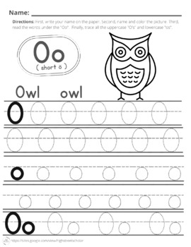 Letter O Practice (owl) by High Street Scholar Boutique | TPT