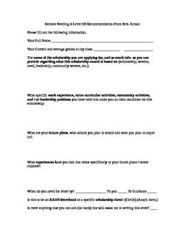 Preview of Letter Of Recommendation Info Sheet