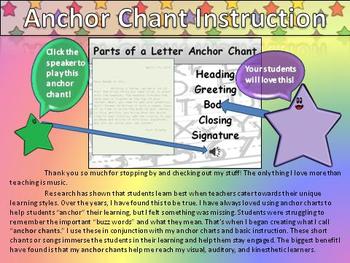 Preview of Letter Parts Song Writing Anchor Chart and Anchor Chant Audio - King Virtue