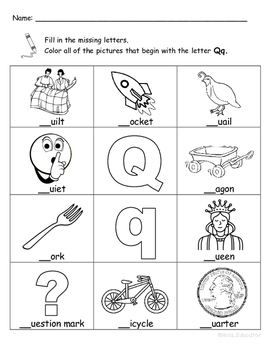 Download Letter Qq Words Coloring Worksheet by Nola Educator | TpT