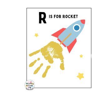 Preview of Letter R Handprint Art Craft Printable Template / Alphabet / R is for Rocket
