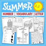 Summer Vocabulary, Word Search, Crossword, Number Tracing,