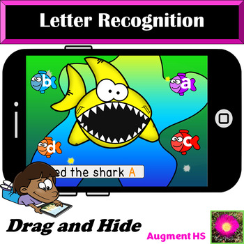 Preview of Letter Recognition Capitals to Lower Case  on Boom Cards™ Shark Theme