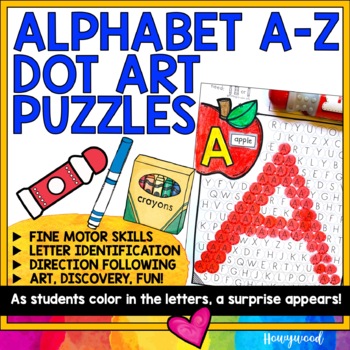 Preview of Letter Recognition Dot Art Fine Motor Puzzles . BINGO daubers, markers, crayons