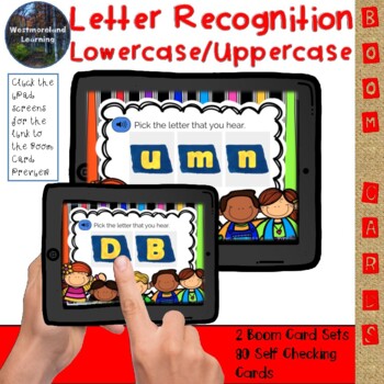 Preview of Letter Recognition Lowercase & Uppercase Digital Boom Card Bundle 2 Sets