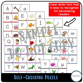 SELF CHECKING Beginning Sounds Alphabet Puzzle | MATCHING | HANDWRITING