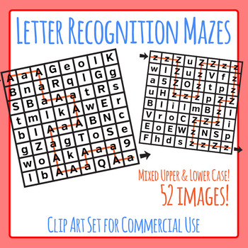 Preview of Letter Recognition Mazes :Mixed Case: Learn the Letters of the Alphabet Clip Art