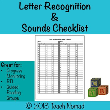 Preview of Letter Recognition & Sound Checklist (2 students/page) | Progress Monitoring