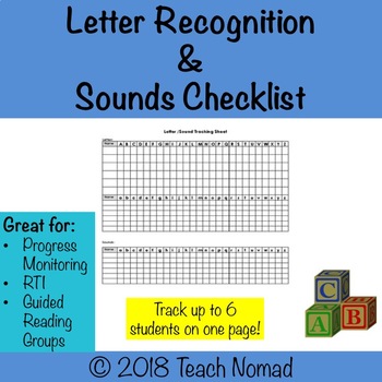 Preview of Letter Recognition & Sound Tracker (6 students/page) | Progress Monitoring