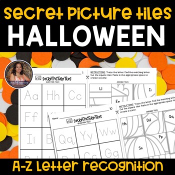 Preview of Letter Recognition and Tracing Halloween Mystery Secret Picture Tiles