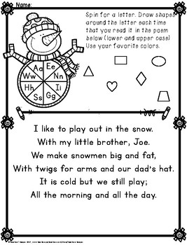 Letter Recognition with Poetry and Spinners by Teachers' Keeper | TPT