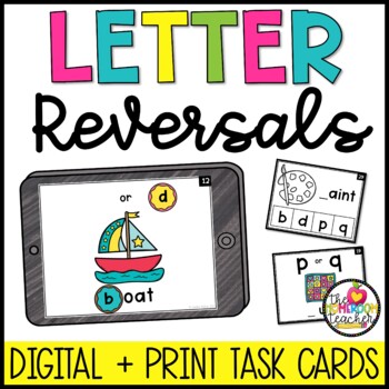 Preview of Letter Reversal Activity Digital and Printable Reading Task Cards OT