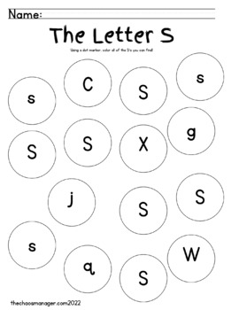 Letter S Dot Marker Worksheet by thechaosmanager | TpT