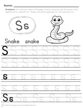 Letter S Practice (snake) by High Street Scholar Boutique | TPT